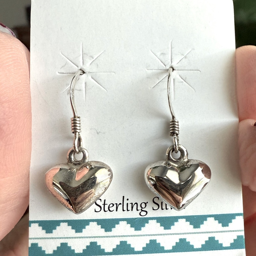 Vintage Puffy Heart Earrings- 925 Sterling!